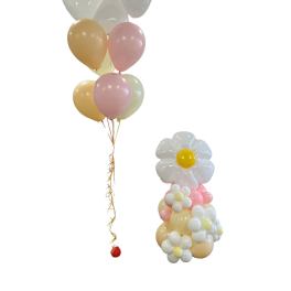 Balloon bouquets shaped like white daisies with pastel balloons