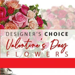 Designer’s choice Valentine’s Day flowers with pink and red roses