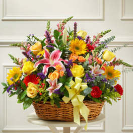 Bright Flower Sympathy Arrangement in Basket