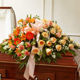 Cherished Memories Half Casket Cover-Peach & White