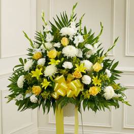 Heartfelt Sympathies Yellow Standing Basket