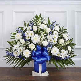 Blue and White Heartfelt Floor Arrangement