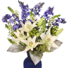SHIMMERY WHITE & BLUE BOUQUET