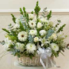 White Sympathy Arrangement in Basket