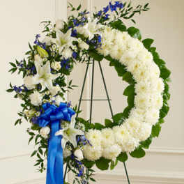 Serene Blessings Blue & White Standing Wreath