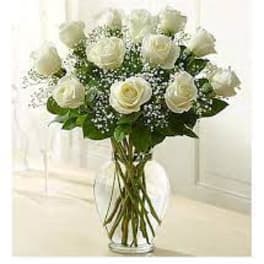 Dozen White Roses In Vase