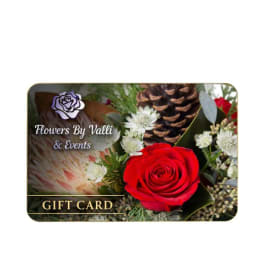 Gift card with a red rose and floral arrangement