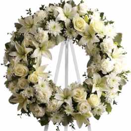 Eternal Serenity Funeral Wreath – White Sympathy Tribute