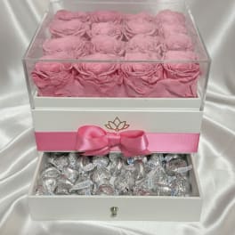 Pink Preserved Rose Jewelry Drawer Box – 16 Roses Luxury Gift Set
