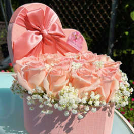 Pink Roses Heart Box