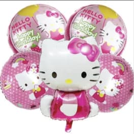 Hello Kitty birthday balloon bouquet in pink and white