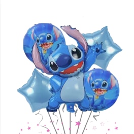 Blue character balloons with star-shaped balloons on sticks