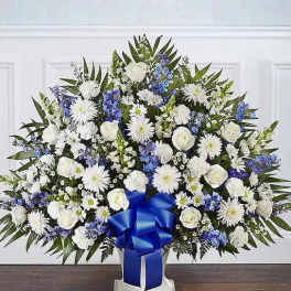 Heartfelt Tribute Blue & White Floor Basket Arrangement