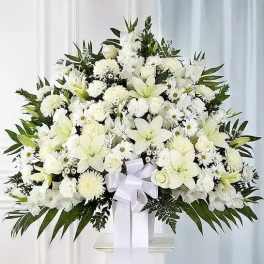 Heartfelt Sympathies White Funeral Standing Basket