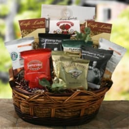 Basket of assorted coffee bags and packets