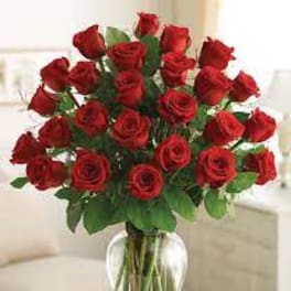 Two Dozen Red Roses In Vase
