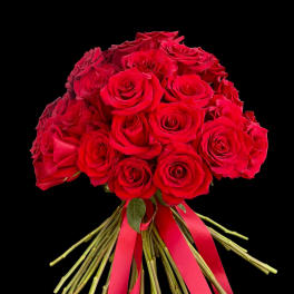 Bouquet of red roses tied with a red ribbon