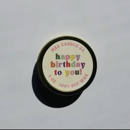 Happy Birthday Soy Candle - 4 oz Gold Tin & Wood Wick
