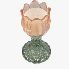 Peach Iridescent Tulip Pedestal Glass Candle- Peony Cloud Scented