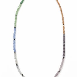 Beaded multicolor necklace on a white background