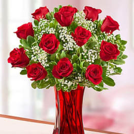 Blooming Love Premium Red Roses in Red Vase