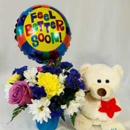 Get Well Soon Bear and Balloon Bouquet