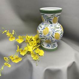 Hand-Painted Lemon Vase. 10" H x 6 1/2" Dia