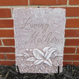 Decorative plaque reading Loving Mother with floral relief