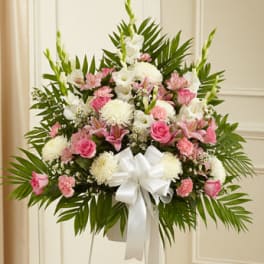 Heartfelt Sympathies Pink & White Standing Basket
