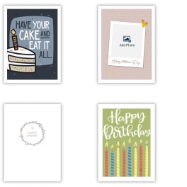 Set of six greeting cards with birthday, sympathy, and thank-you messages
