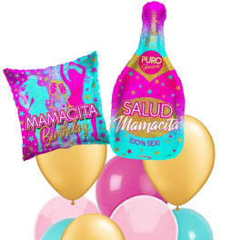 Birthday balloons with two colorful foil balloons and pastel latex balloons