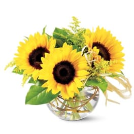 Sunflower bouquet in a clear glass vase