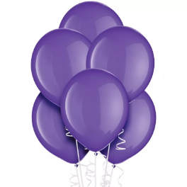 Cluster of purple balloons with white curling ribbons