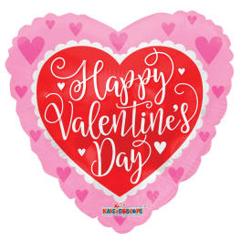 Heart-shaped pink and red Valentine’s Day balloon with heart patterns