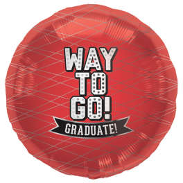Red graduation balloon with "WAY TO GO!" text