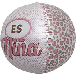 Round pink and white foil balloon with the name "Niña"