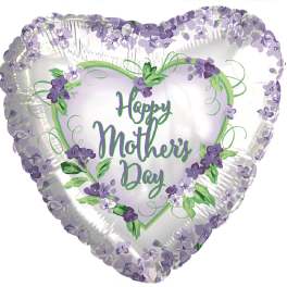 Heart-shaped balloon with "Happy Mother's Day" and purple floral decoration