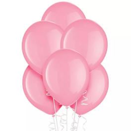 Cluster of pink balloons with curling ribbons