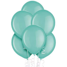 Cluster of mint green balloons with curling ribbons