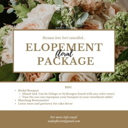 Wedding floral package flyer with roses and greenery