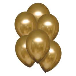 Cluster of metallic gold balloons on a white background