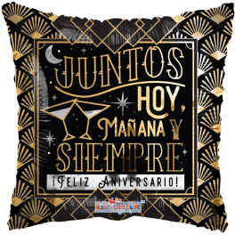 Black and gold anniversary balloon with Spanish text