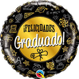 Round graduation balloon with "¡Felicidades Graduado!" text