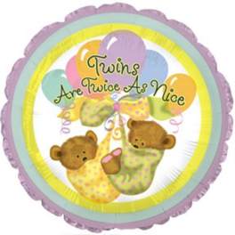 Round balloon with twin teddy bears and pastel balloons