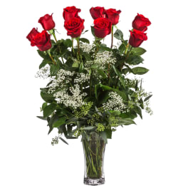 Dozen Long Stemmed Red Roses with Baby's Breath by BloomNation™