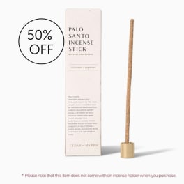 Palo santo incense stick with packaging and a 50% off badge