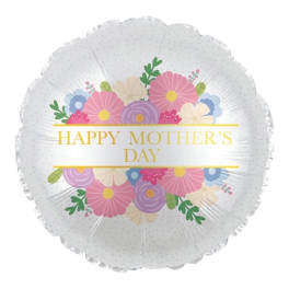 Round foil balloon with floral print and "Happy Mother's Day" text