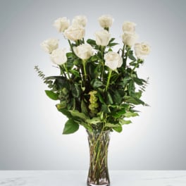 Dozen Long Stem White Roses by BloomNation™