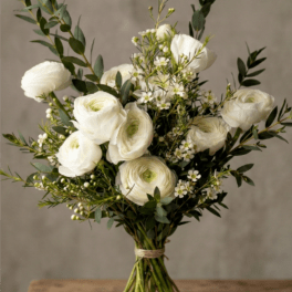 BP71 - White Ranunculus with Greeneries Bouquet