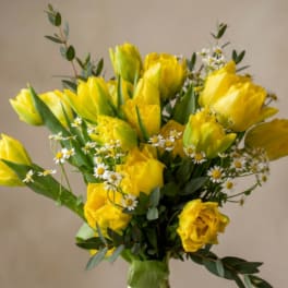 BP38 - Yellow Tulips with Chamomile Bouquet